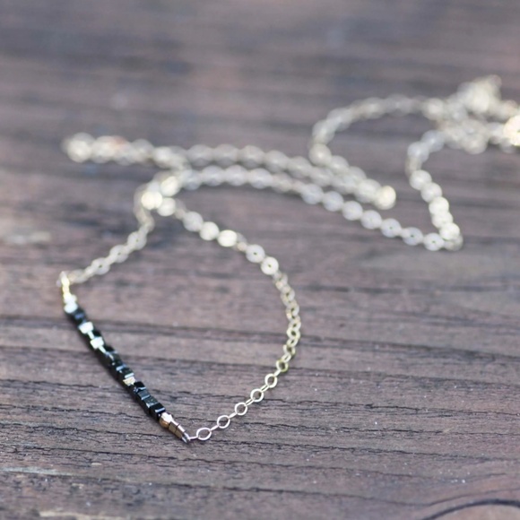 Handmade 14k Gold Black Diamond Cube Necklace, April Birthstone 16" - Picture 5 of 6